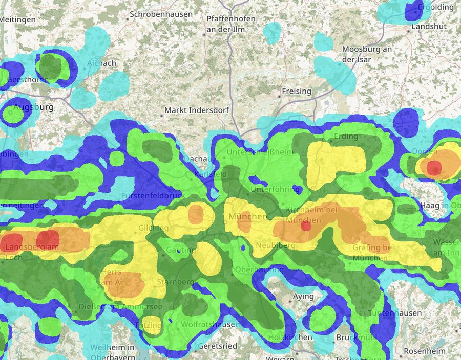 Richtfunk strecke im Regenradar