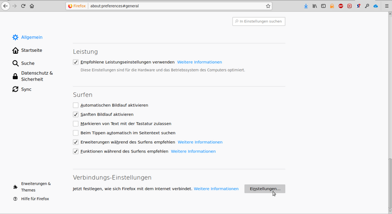 Picture: Firefox menuepoint settings