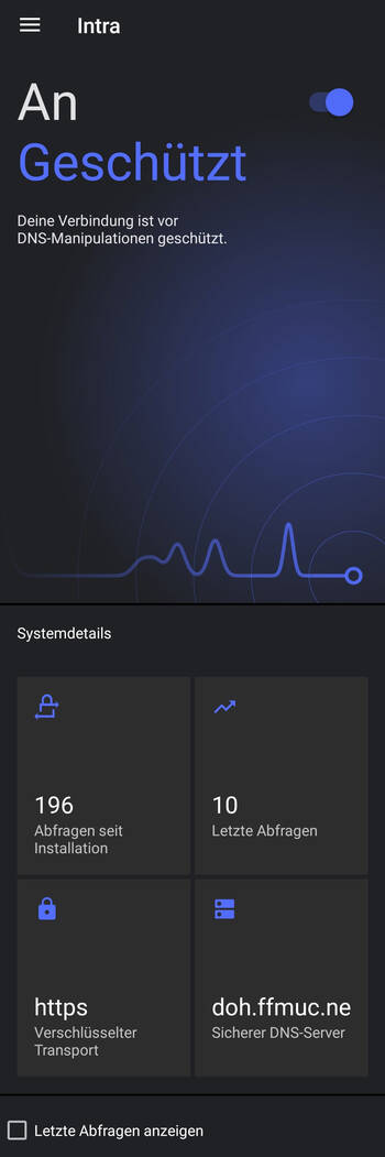 Picture: detailed view on activeded connection on “Infra” App under Android