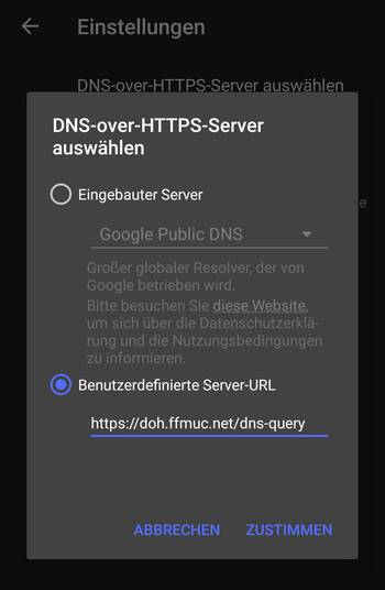 Picture: Settingoptions on “Infra” App under Android